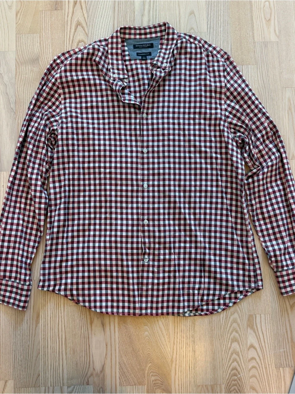 Banana Republic Men's Burgundy & White Gingham Button-Down Shirt